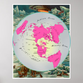Map of the Square and Stationary Flat Earth Plane Poster
