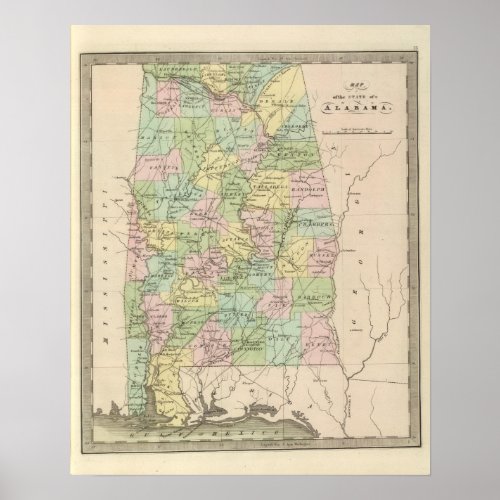 Map of the State of Alabama 2 Poster
