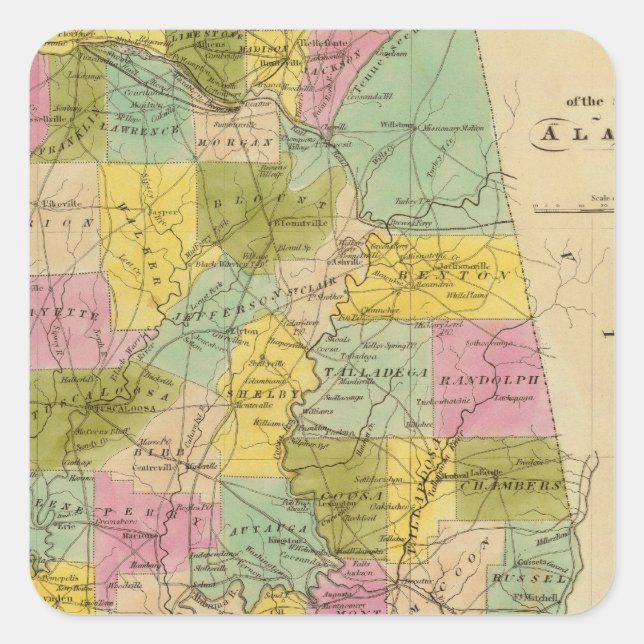 Map of the State of Alabama Square Sticker (Front)