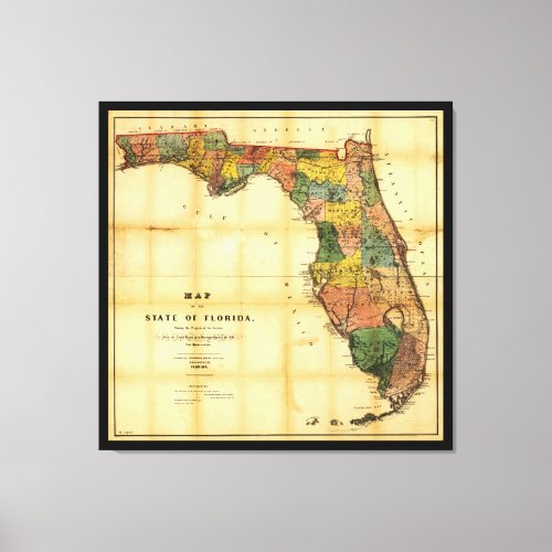 Map of the State of Florida 1856 Canvas Print