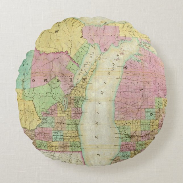 Map of the State of Michigan Round Pillow (Front)