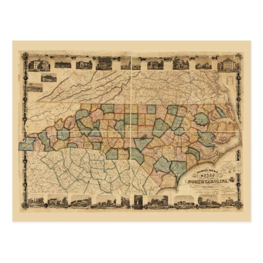 Map of the state of North Carolina (c 1870) Postcard | Zazzle.com