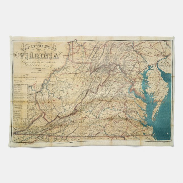 Map of the State of Virginia (1862) Towel (Horizontal)