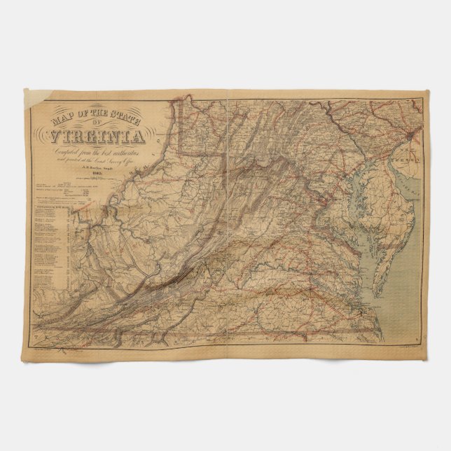 Map of the State of Virginia (1865) Kitchen Towel (Horizontal)