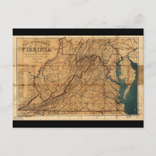 Map of the State of Virginia by Nicholson 1862 Postcard