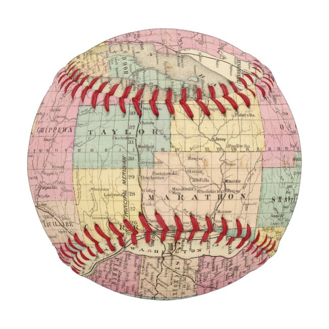 Map of the State of Wisconsin Baseball (Front)