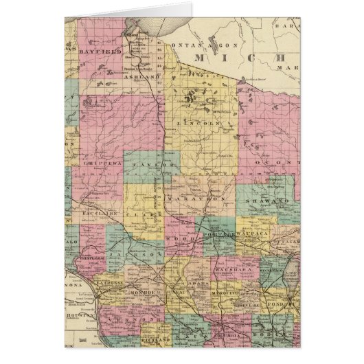 Map of the State of Wisconsin Cards (Front)