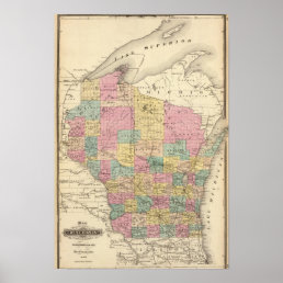 Map of the State of Wisconsin Poster