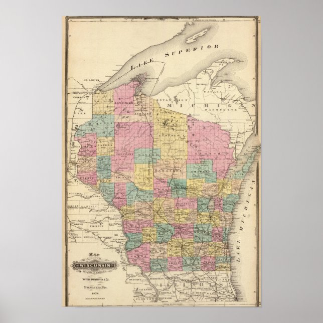 Map of the State of Wisconsin Poster (Front)