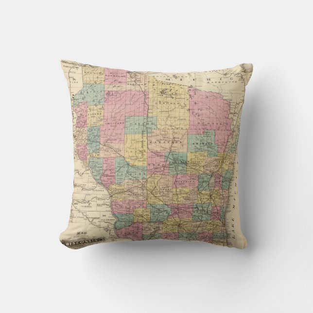Map of the State of Wisconsin Throw Pillow (Front)