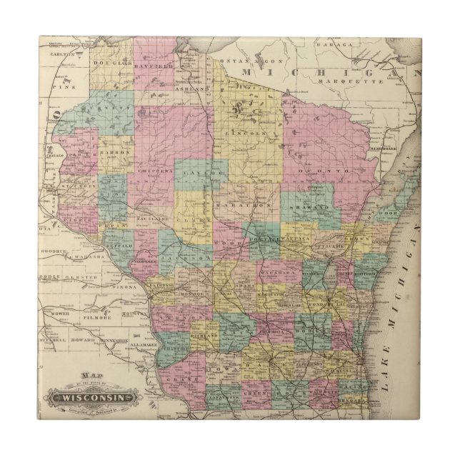 Map of the State of Wisconsin Tile (Front)