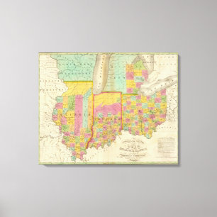 Map of the States Of Ohio Indiana & Illinois Canvas Print