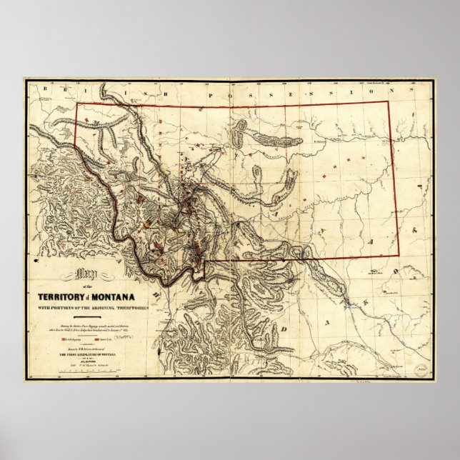 Map of the Territory of Montana (1865) Poster (Front)