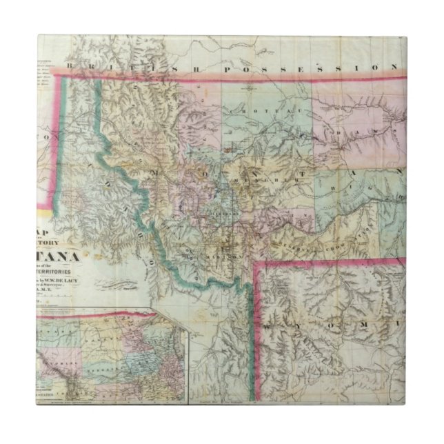 Map Of The Territory Of Montana Ceramic Tile (Front)
