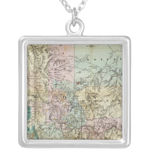 Map Of The Territory Of Montana Silver Plated Necklace (Front)