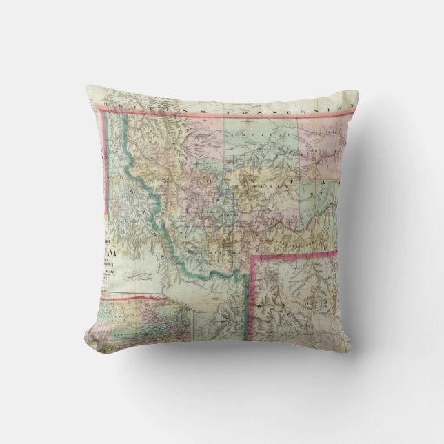Map Of The Territory Of Montana Throw Pillow (Front)