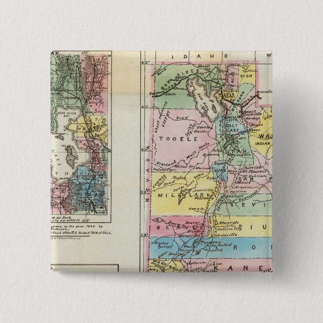 Map of the Territory of Utah Pinback Button (Front)