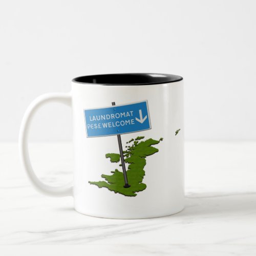 Map of the UK with a road sign âœLaundromat Ruble Two_Tone Coffee Mug