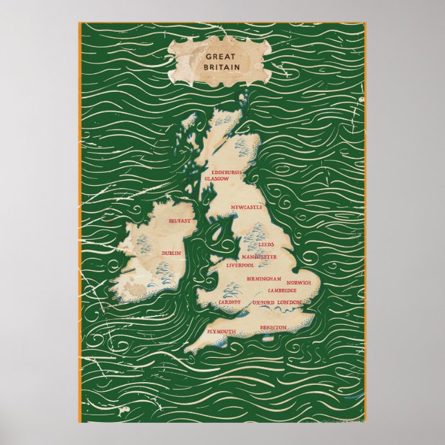 Map of the United Kingdom Vintage Poster (Front)