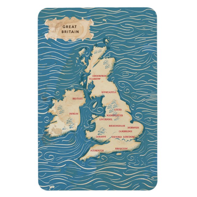Map of the United Kingdom Vintage Poster Magnet (Vertical)