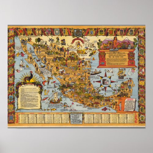 Map of The United Mexican States Poster