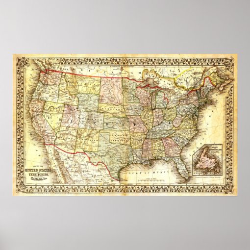 Map of the United States (19th century) Poster | Zazzle