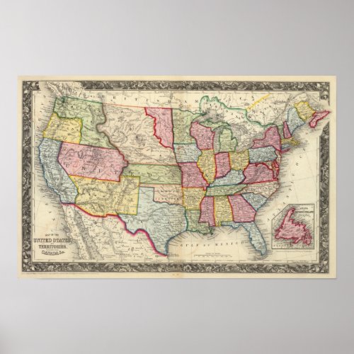Map Of The United States And Territories Poster