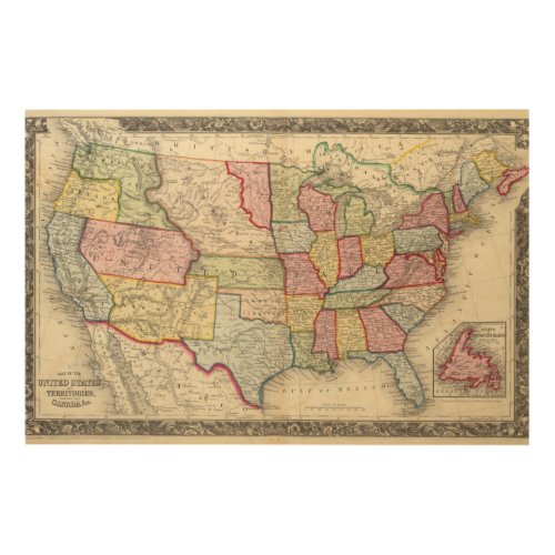 Map Of The United States And Territories Wood Wall Art