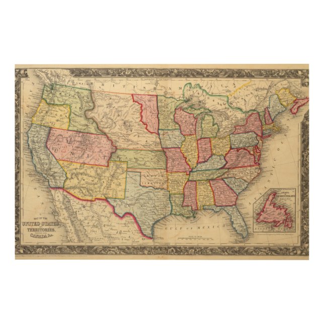 Map Of The United States, And Territories Wood Wall Art (Front)