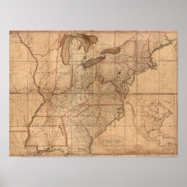 Map of the United States By Abraham Bradley Junior Poster (Front)