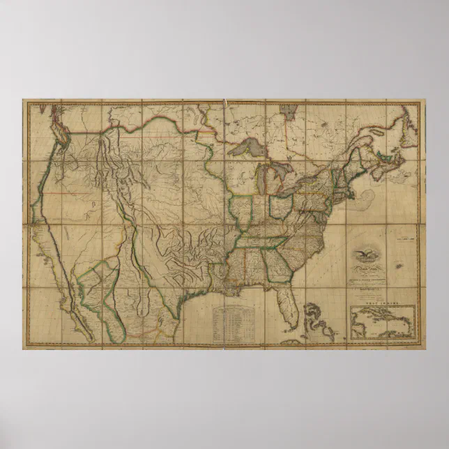 Map of the United States of America (1818) Poster | Zazzle