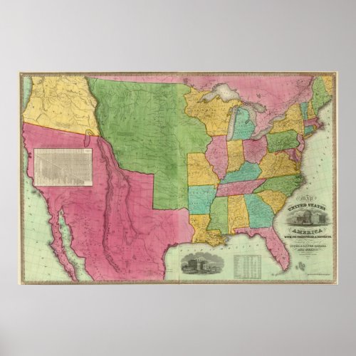 Map Of The United States Of America 1833 Poster