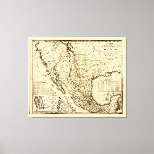 Map of the United States of Mexico 1826 Canvas Print