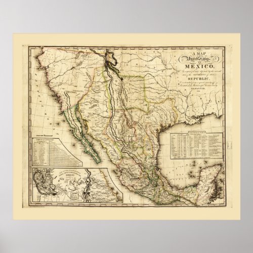 Map of the United States of Mexico 1826 Poster