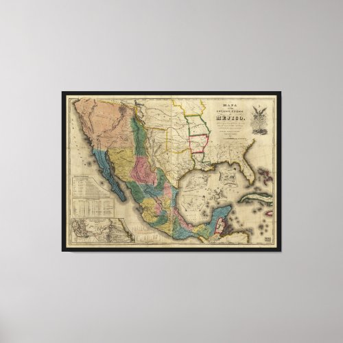 Map of the United States of Mexico 1847 Canvas Print