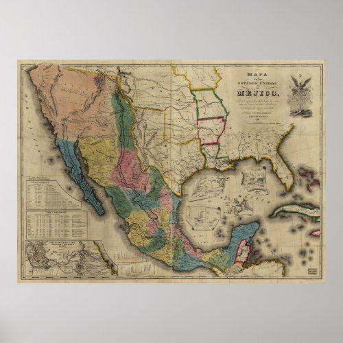 Map of the United States of Mexico 1847 Poster