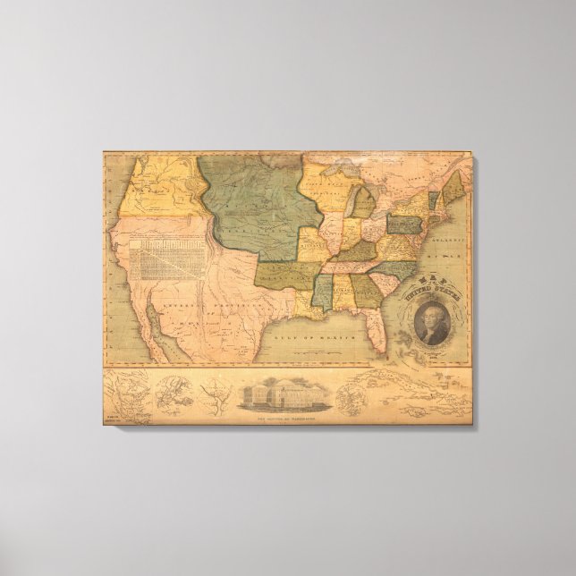 Map of The United States with George Washington Canvas Print (Front)