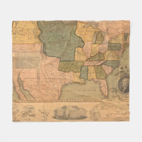 Map of The United States with George Washington Fleece Blanket