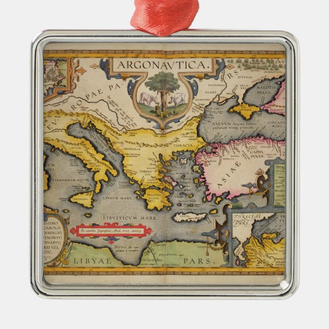 Map of the Voyage of the Argonauts Metal Ornament (Front)