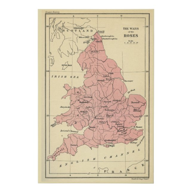 Map of the War of the Roses Faux Canvas Print (Front)