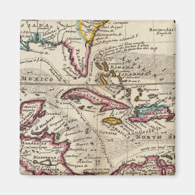 Map of the West Indies, Mexico or New Spain Magnet (Front)