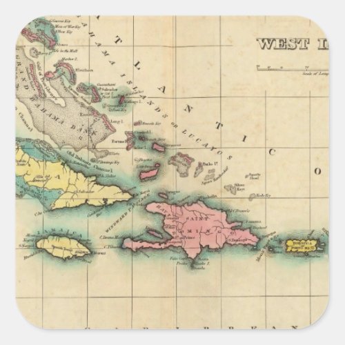 Map Of The West Indies Square Sticker