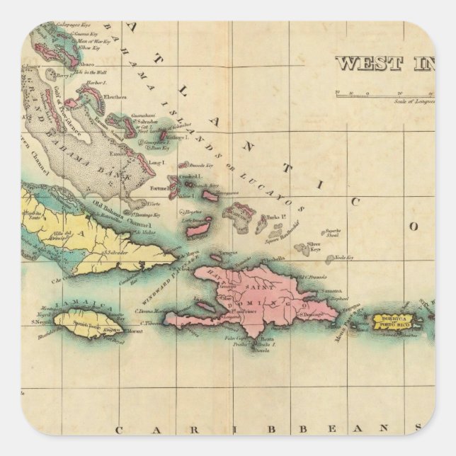Map Of The West Indies Square Sticker (Front)