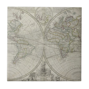 Map of the world   1736 ceramic tile