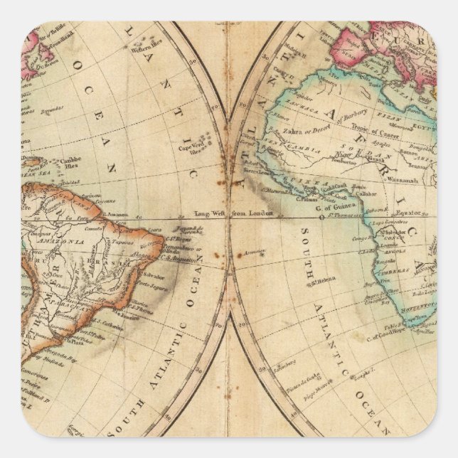 Map of the World 3 Square Sticker (Front)