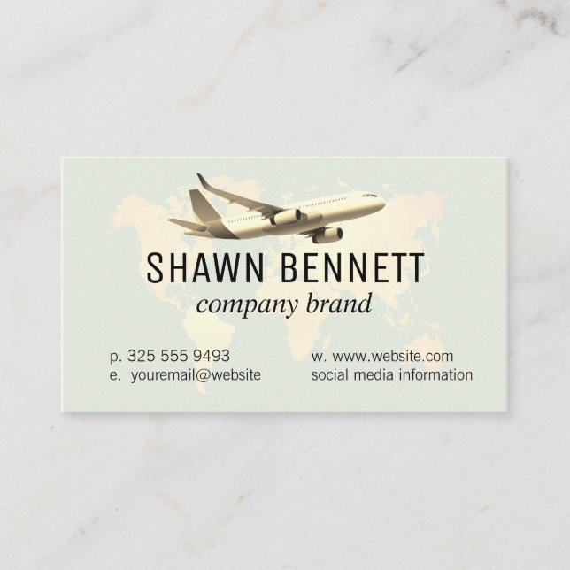 Map of the World | Airplane Business Card (Front)