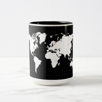 Map Of The World Black Two-tone Mug by Jamlanddesigns at Zazzle
