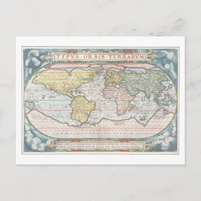 Map of the World from 1570 Postcard (Front)