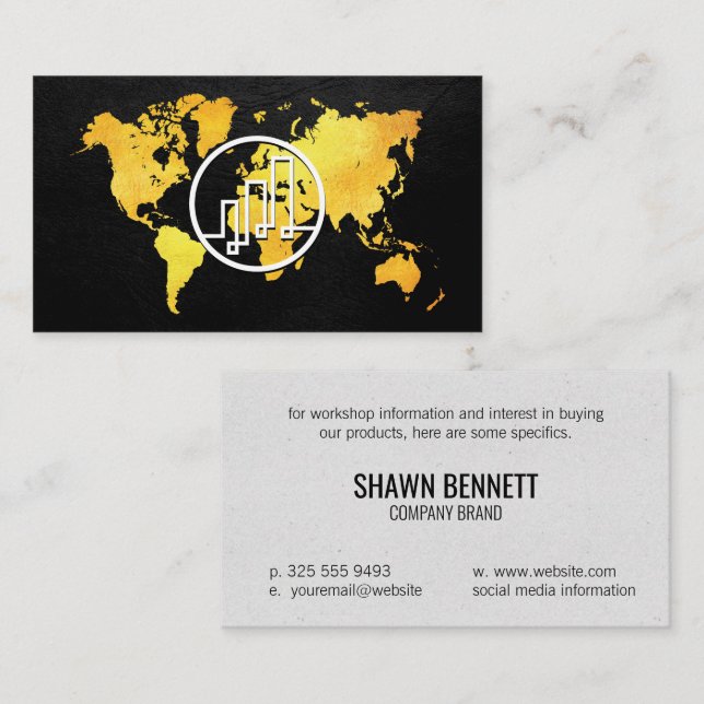 Map of the World (Gold) Finance Logo Business Card (Front/Back)
