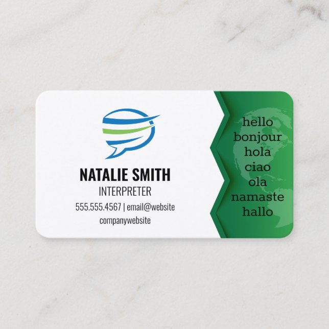 Map of the World | Interpreter | Speech Bubble Business Card (Front)